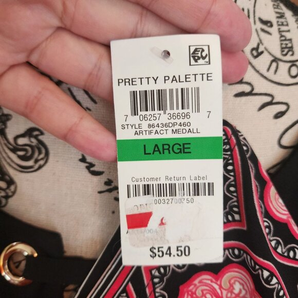 JM Collection Boho Tunic Women's Size L Black Top Sleeve 3/4 Blouse - Picture 6 of 11